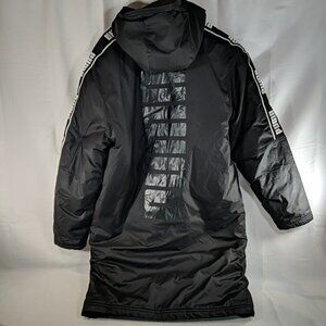 Puma Long Puffer Coat Black Unisex S Small Winter Hooded 580010-01 Side Stripes